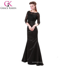 Grace Karin Ladies Elegant Long Dresses Evening Red And Black Lace Long Sleeve Muslim Evening Dress CL4524-1